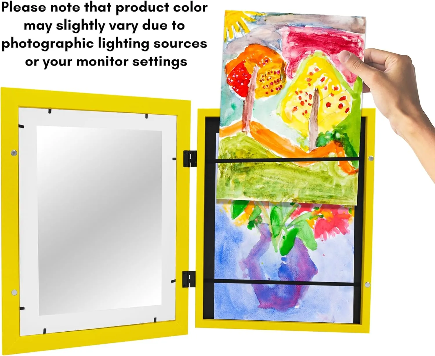Americanflat 10x12.5 Kids Art Frame - Front Loading Picture Frames Hold 100 Artworks - Use as 8.5x11 Frame with Mat or Display 10x12.5 Artwork Without Mat - My Mini Masterpiece - Sunshine Yellow