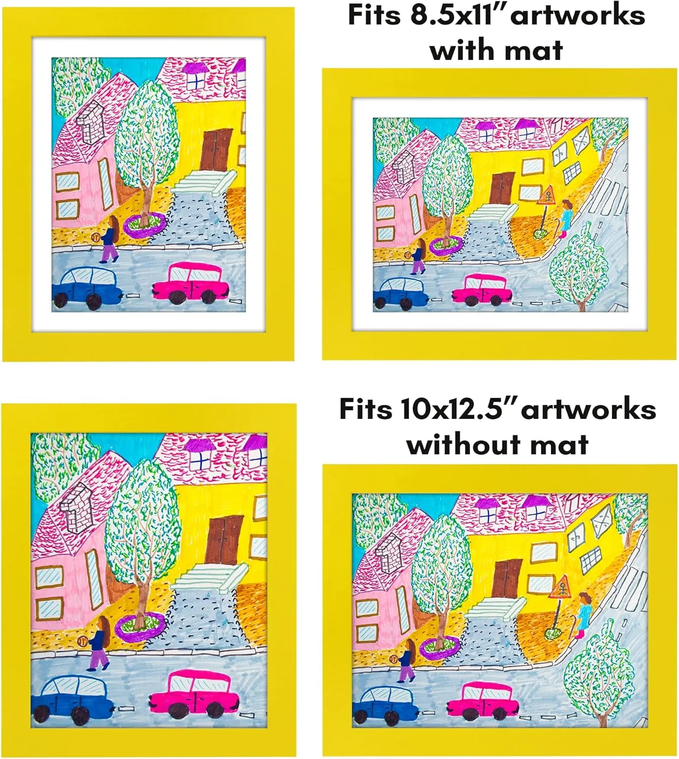Americanflat 10x12.5 Kids Art Frame - Front Loading Picture Frames Hold 100 Artworks - Use as 8.5x11 Frame with Mat or Display 10x12.5 Artwork Without Mat - My Mini Masterpiece - Sunshine Yellow