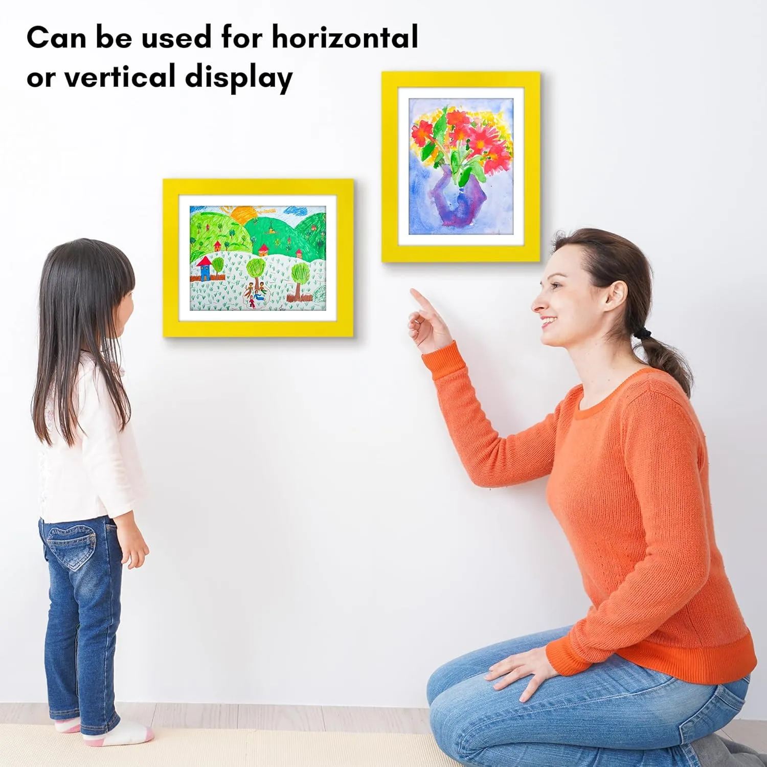 Americanflat 10x12.5 Kids Art Frame - Front Loading Picture Frames Hold 100 Artworks - Use as 8.5x11 Frame with Mat or Display 10x12.5 Artwork Without Mat - My Mini Masterpiece - Sunshine Yellow
