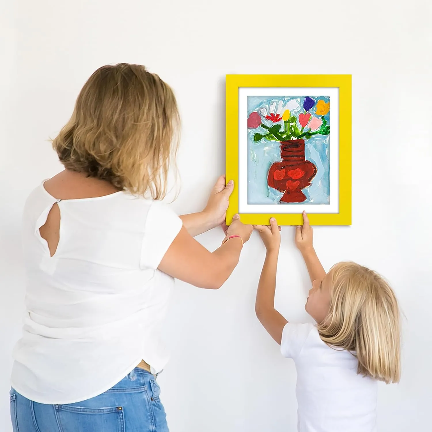 Americanflat 10x12.5 Kids Art Frame - Front Loading Picture Frames Hold 100 Artworks - Use as 8.5x11 Frame with Mat or Display 10x12.5 Artwork Without Mat - My Mini Masterpiece - Sunshine Yellow