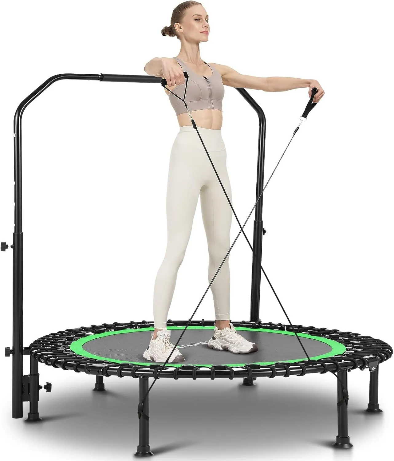 ANCHEER 40/48" Mini Trampoline with Upgraded Bungee Cords, 550LBS Capacity, Adjustable Foam Bar & Resistance Ropes, Indoor/Outdoor Rebounder for Adults
