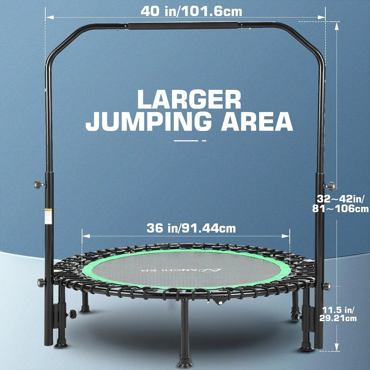ANCHEER 40/48" Mini Trampoline with Upgraded Bungee Cords, 550LBS Capacity, Adjustable Foam Bar & Resistance Ropes, Indoor/Outdoor Rebounder for Adults