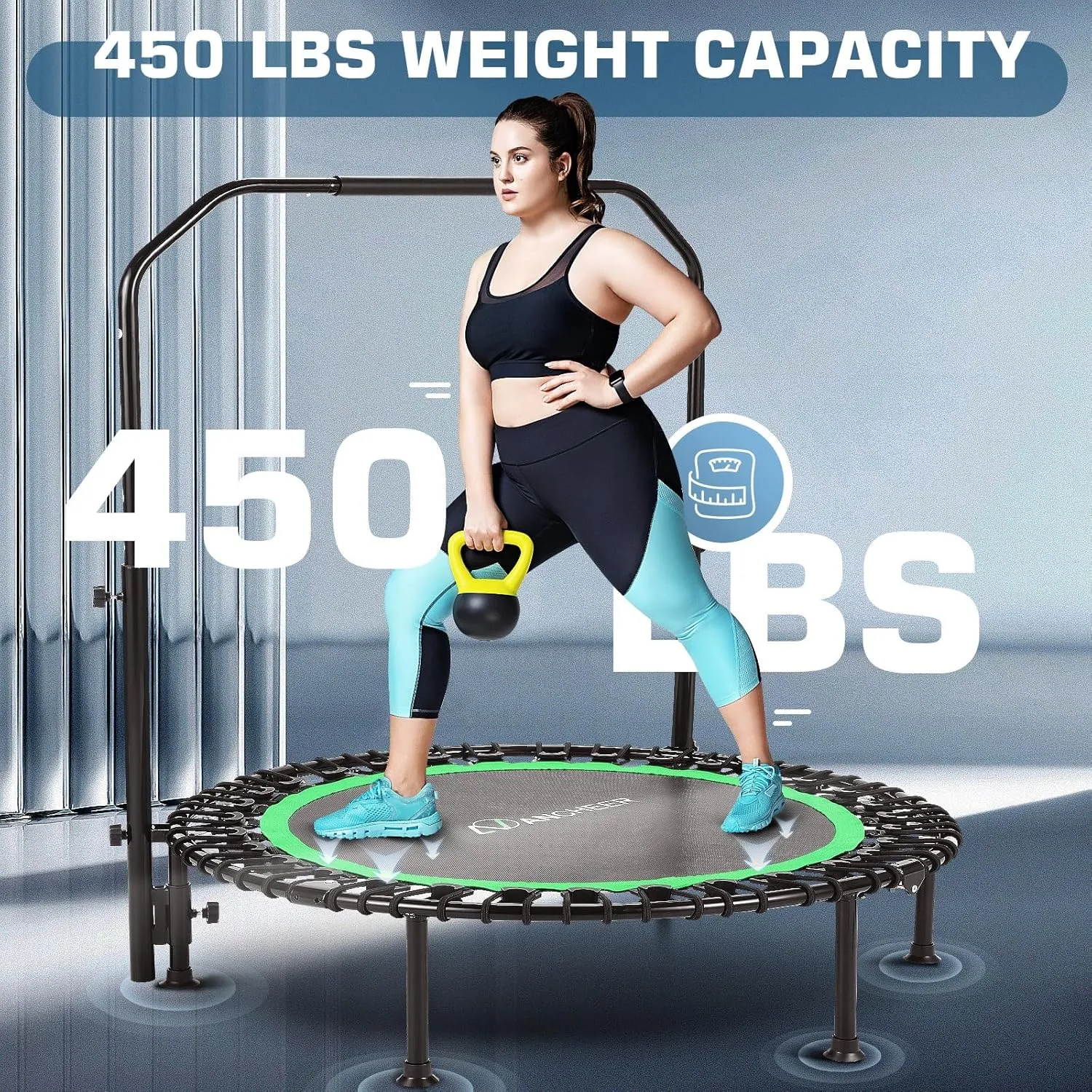 ANCHEER 40/48" Mini Trampoline with Upgraded Bungee Cords, 550LBS Capacity, Adjustable Foam Bar & Resistance Ropes, Indoor/Outdoor Rebounder for Adults