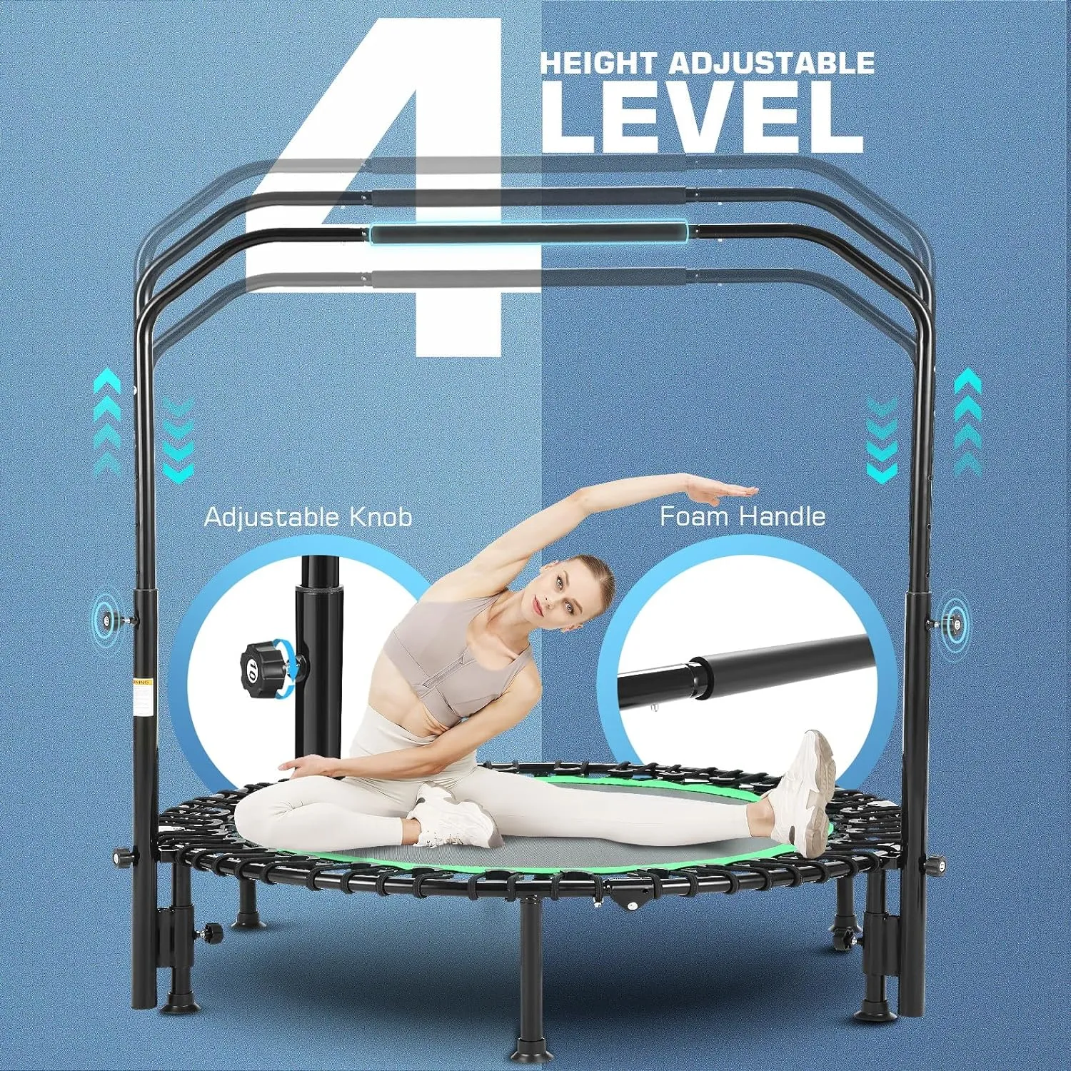 ANCHEER 40/48" Mini Trampoline with Upgraded Bungee Cords, 550LBS Capacity, Adjustable Foam Bar & Resistance Ropes, Indoor/Outdoor Rebounder for Adults