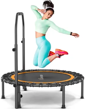 ANCHEER 40" Foldable Mini Trampoline,Max Load 450lbs/550lbs Indoor Trampoline,with 4 Level Adjustable Foam Handle and Resistance Bands,Adult Exercise Trampoline for Home, Garden, and Gym