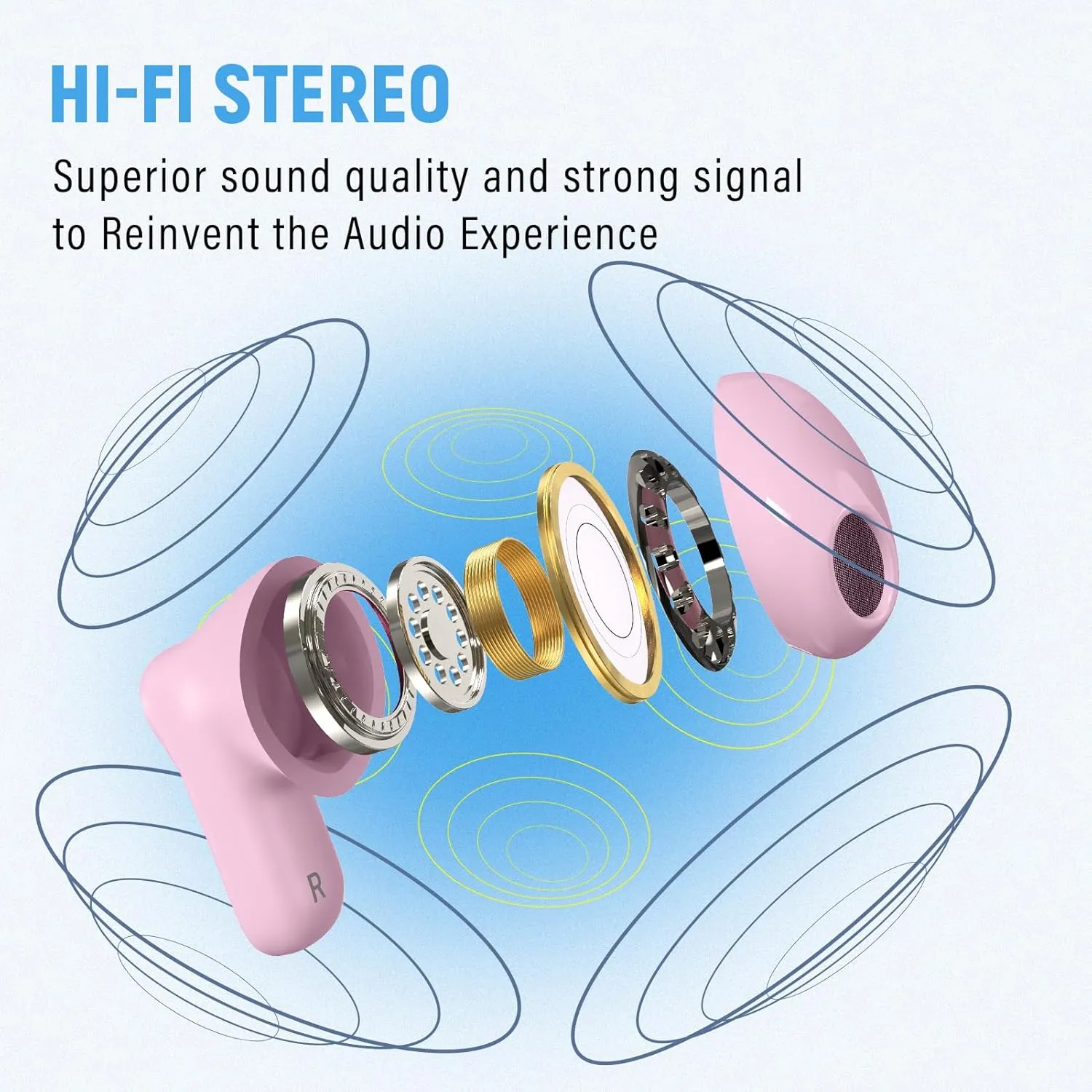 ANCwear Ear Buds,Bluetooth 5.3 in-Ear Headphones,13mm Drivers Deliver Premium Sound Earphones,22H Playtime True Wireless Earbuds with Unique Mini Handbag Charging Case (Classic, Pink)