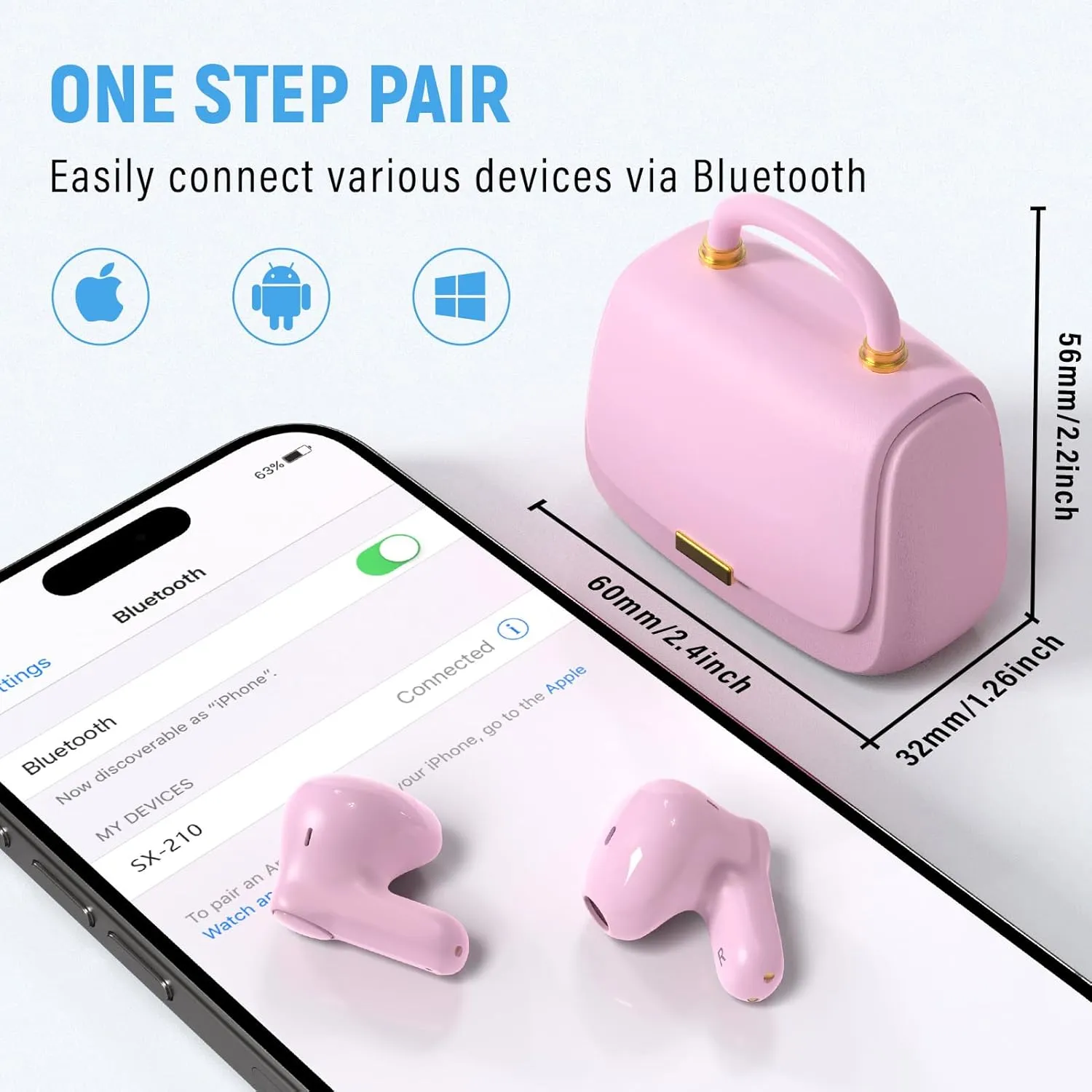 ANCwear Ear Buds,Bluetooth 5.3 in-Ear Headphones,13mm Drivers Deliver Premium Sound Earphones,22H Playtime True Wireless Earbuds with Unique Mini Handbag Charging Case (Classic, Pink)