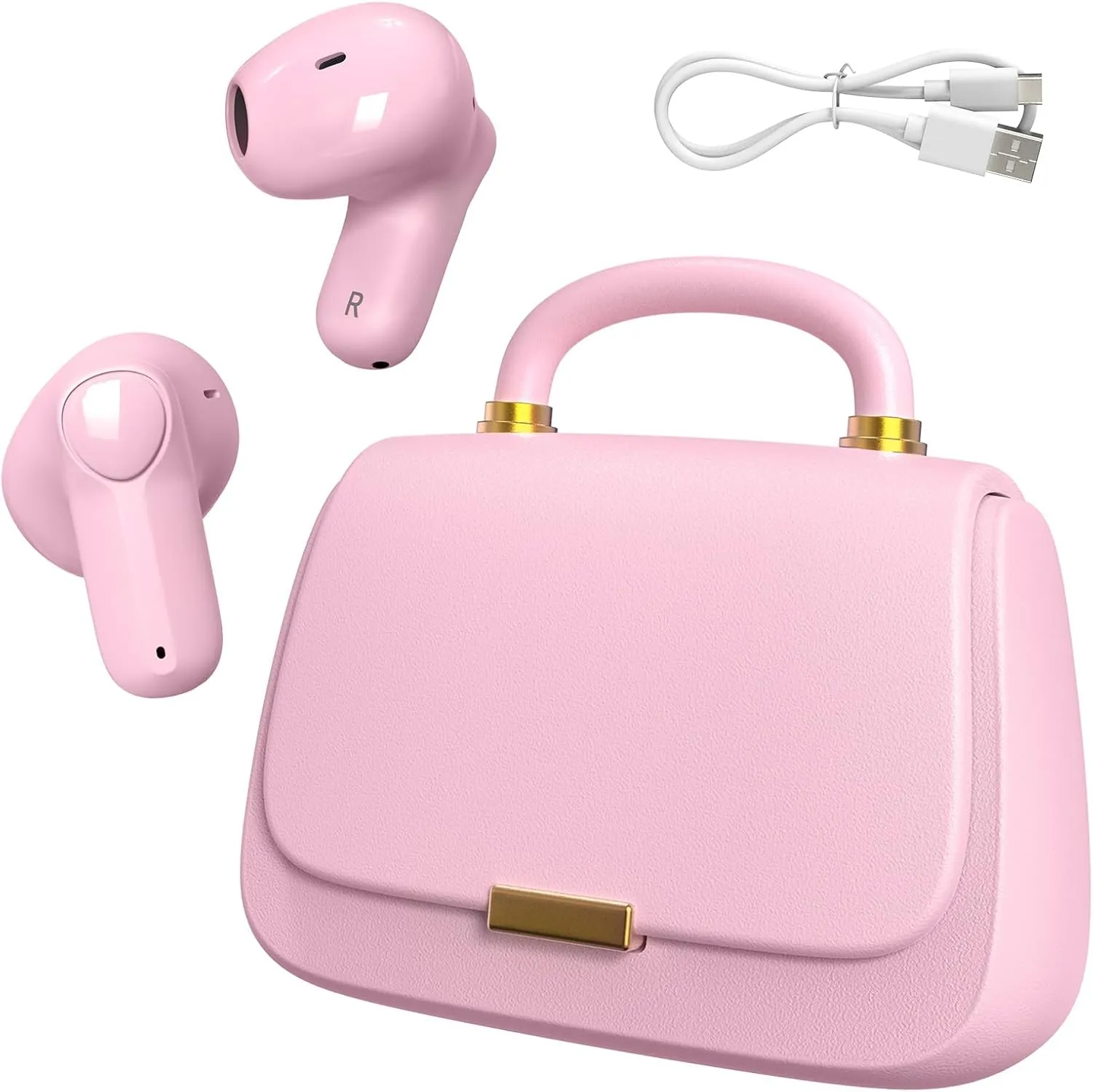 ANCwear Ear Buds,Bluetooth 5.3 in-Ear Headphones,13mm Drivers Deliver Premium Sound Earphones,22H Playtime True Wireless Earbuds with Unique Mini Handbag Charging Case (Classic, Pink)