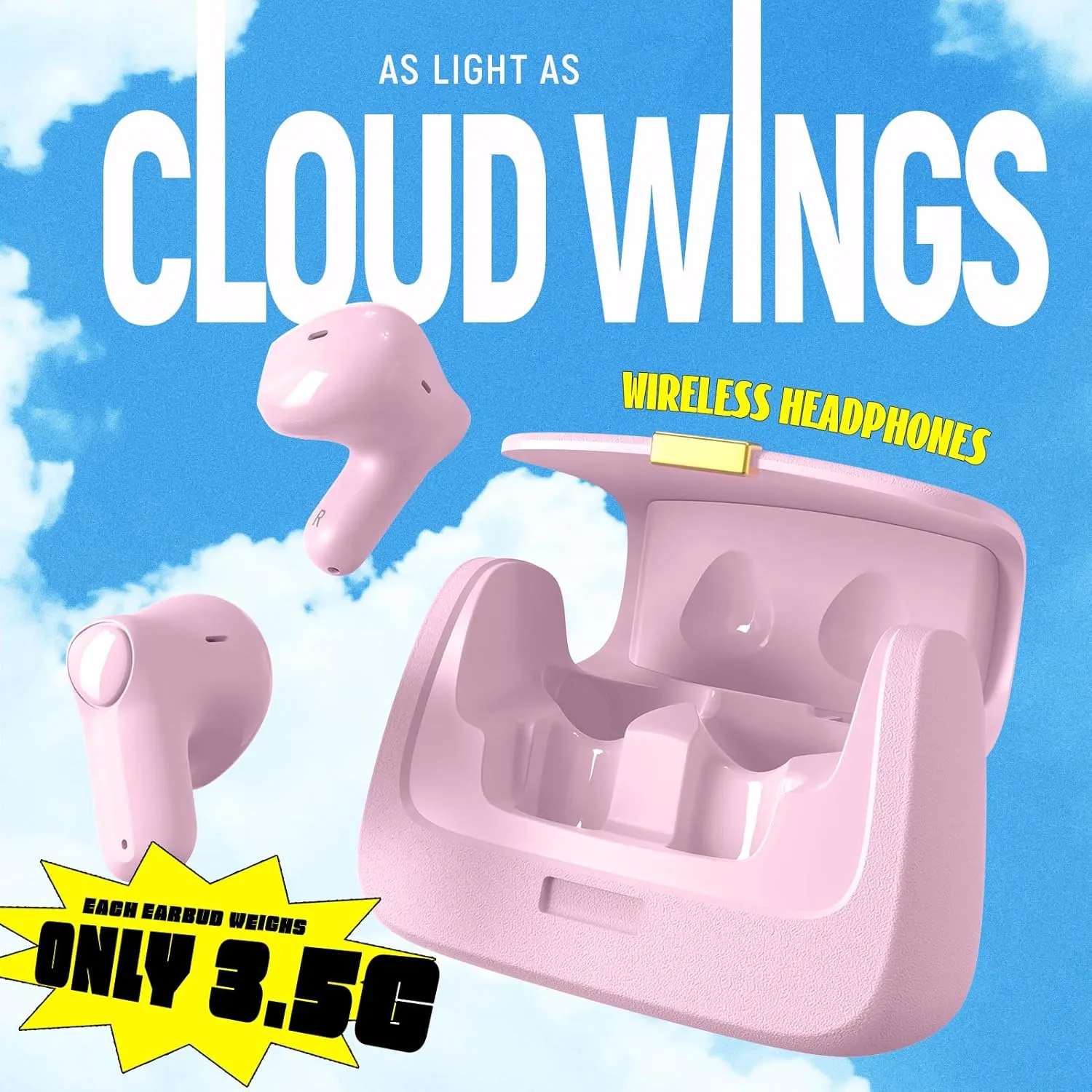ANCwear Ear Buds,Bluetooth 5.3 in-Ear Headphones,13mm Drivers Deliver Premium Sound Earphones,22H Playtime True Wireless Earbuds with Unique Mini Handbag Charging Case (Classic, Pink)