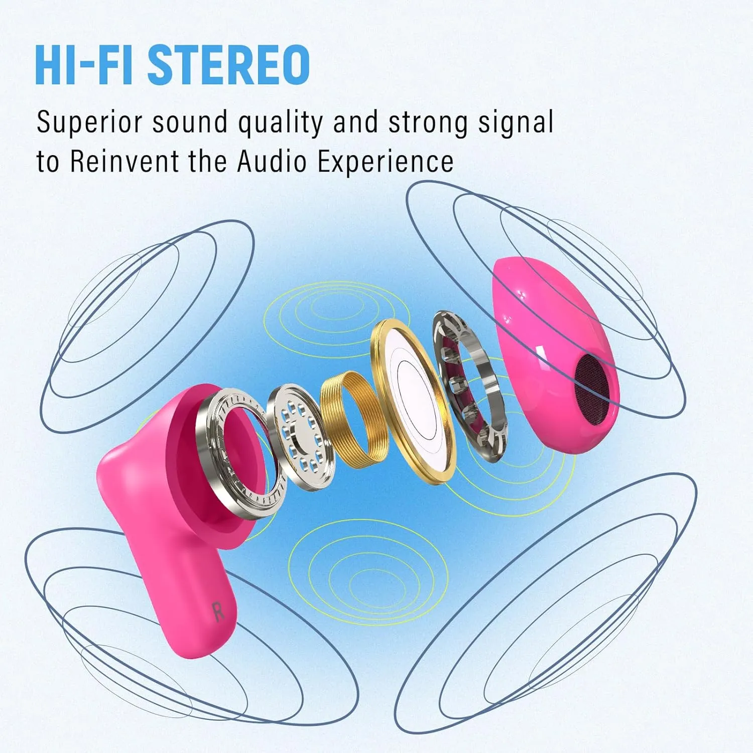ANCwear Ear Buds,Bluetooth 5.3 in-Ear Headphones,13mm Drivers Deliver Premium Sound Earphones,22H Playtime True Wireless Earbuds with Unique Mini Handbag Charging Case (Pearl, Hot Pink)