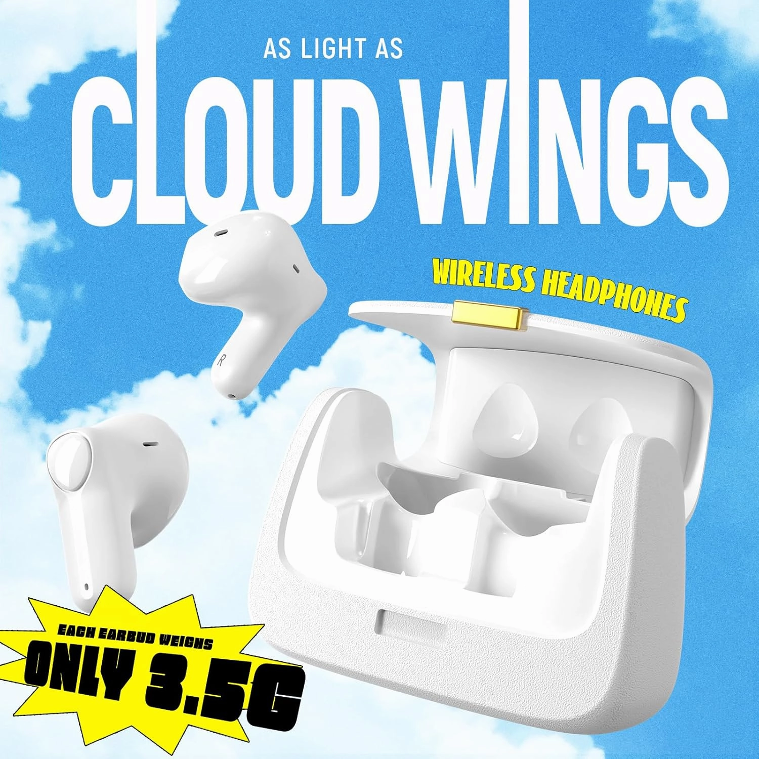 ANCwear Ear Buds,Bluetooth 5.3 in-Ear Headphones,13mm Drivers Deliver Premium Sound Earphones,22H Playtime True Wireless Earbuds with Unique Mini Handbag Charging Case (Classic, White)