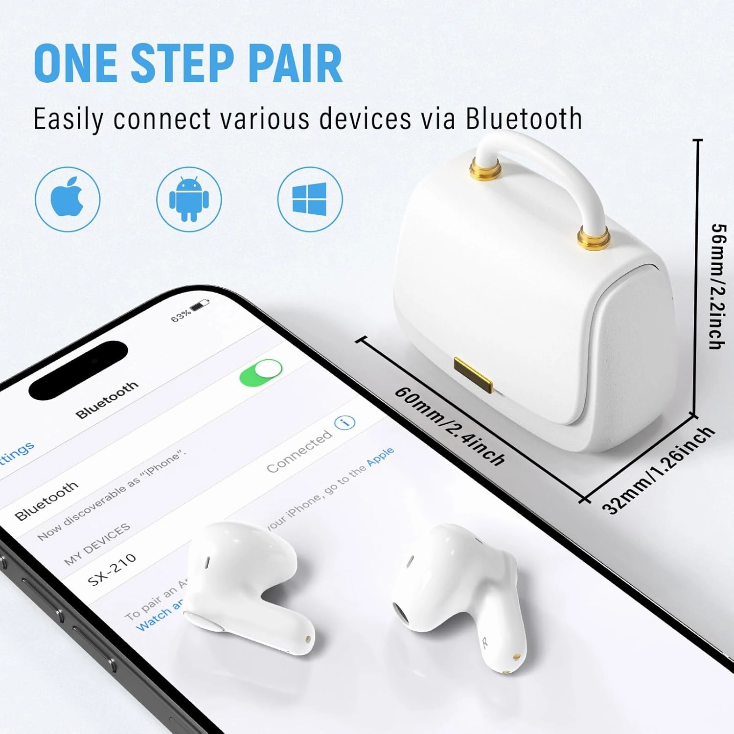 ANCwear Ear Buds,Bluetooth 5.3 in-Ear Headphones,13mm Drivers Deliver Premium Sound Earphones,22H Playtime True Wireless Earbuds with Unique Mini Handbag Charging Case (Classic, White)