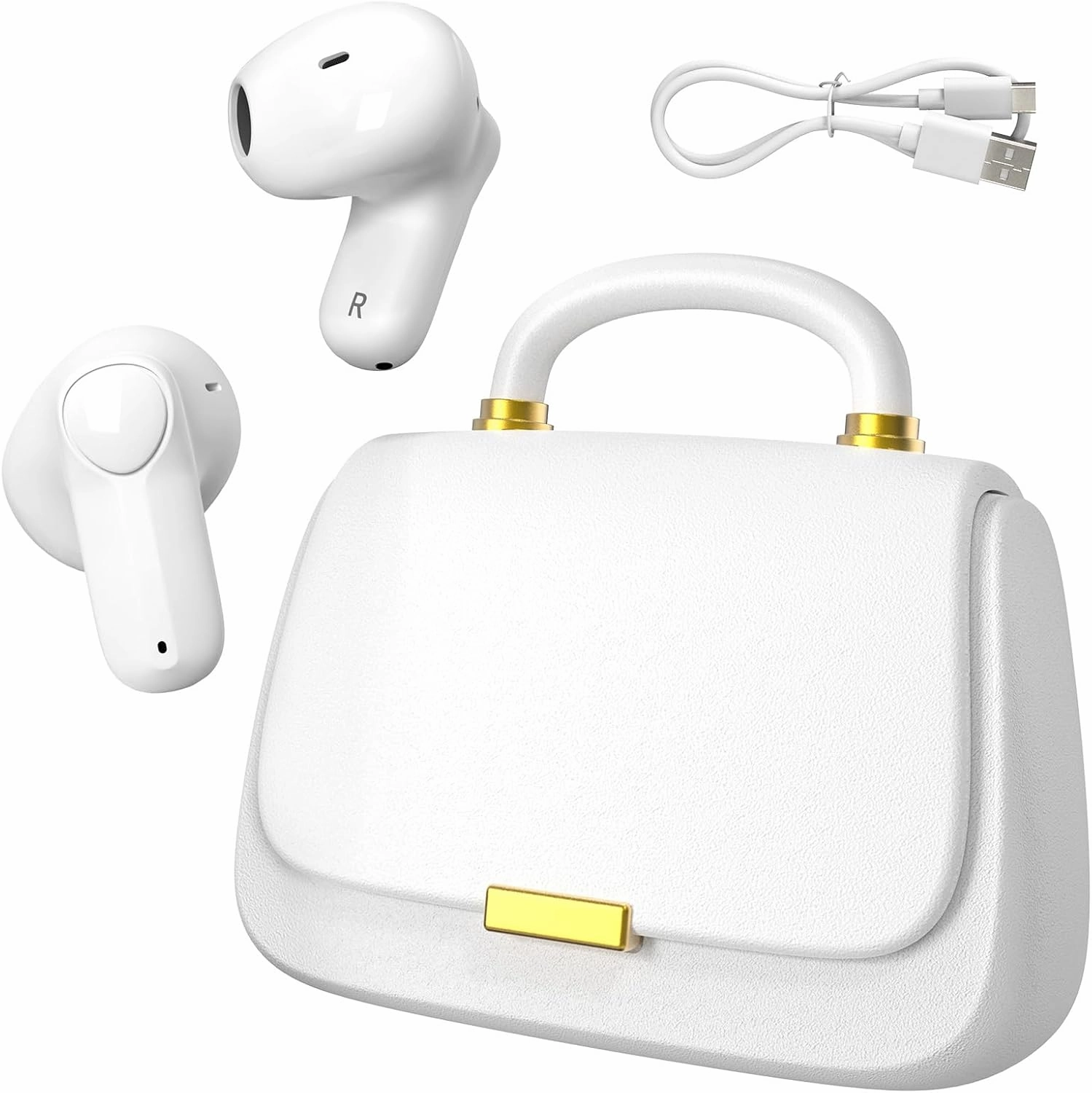 ANCwear Ear Buds,Bluetooth 5.3 in-Ear Headphones,13mm Drivers Deliver Premium Sound Earphones,22H Playtime True Wireless Earbuds with Unique Mini Handbag Charging Case (Classic, White)