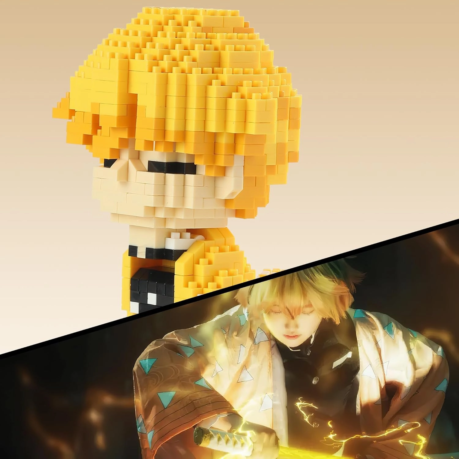 Anime Holy Slayer Brickheadz Zenitsu Agatsuma Figure Building Set Micro Mini Building Block Toy for Kids Adult-1000pcs