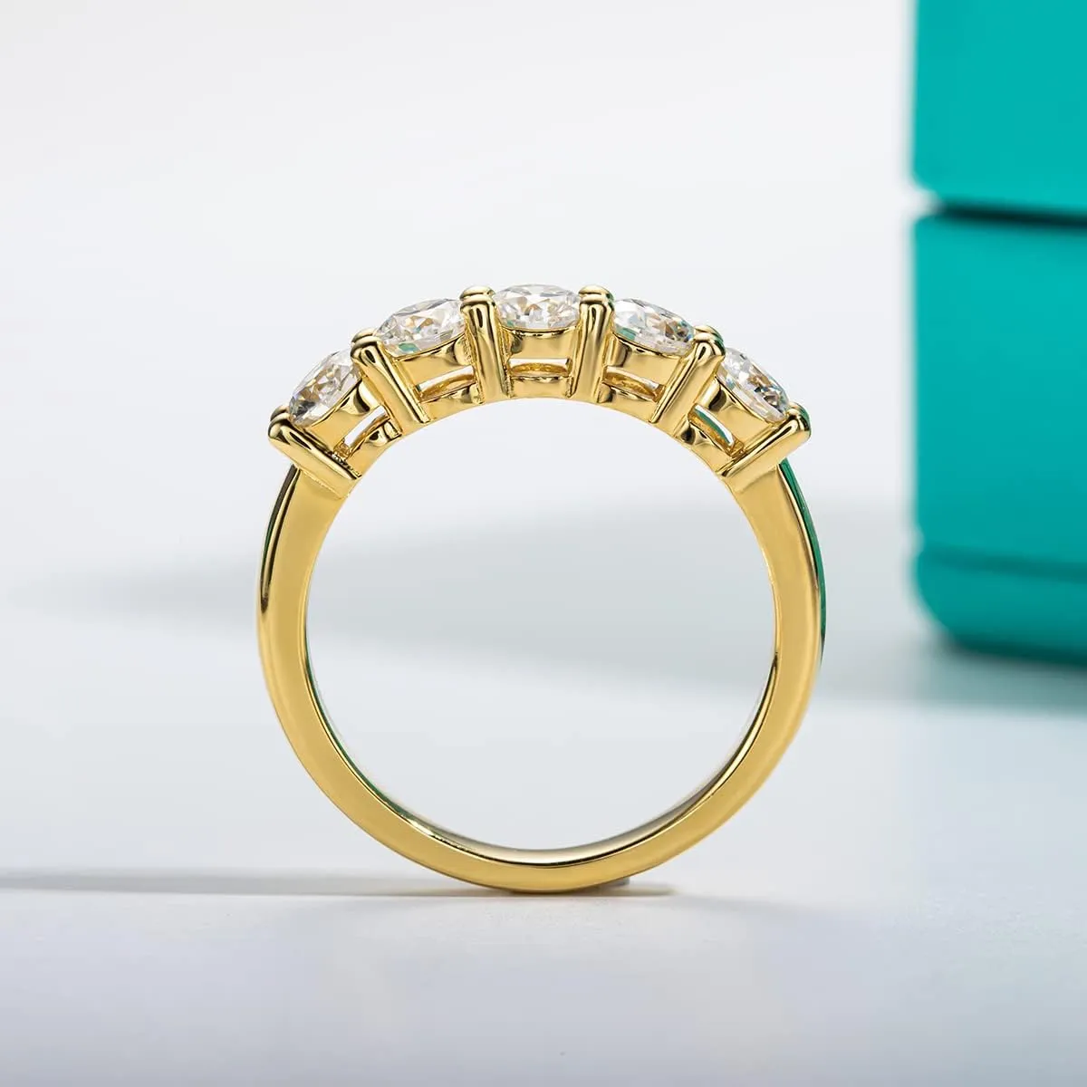 AnuClub 5 Stone Moissanite Ring 1.5cttw D Color VVS1 Clarity 925 Sterling Silver Stackable Rings For Women With Certificate