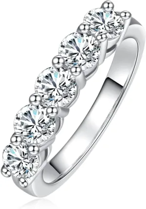 AnuClub 5 Stone Moissanite Ring 1.5cttw D Color VVS1 Clarity 925 Sterling Silver Stackable Rings For Women With Certificate