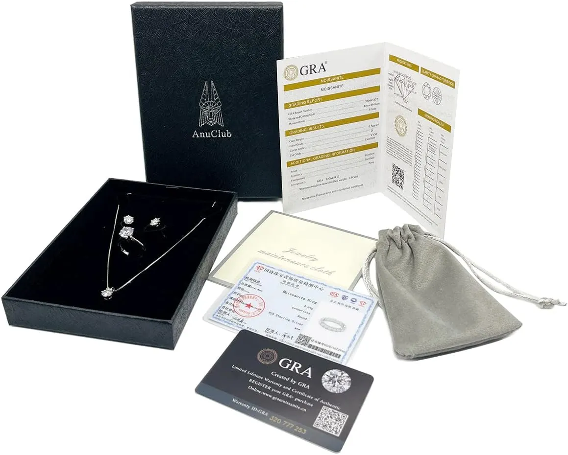 AnuClub 5 Stone Moissanite Ring 1.5cttw D Color VVS1 Clarity 925 Sterling Silver Stackable Rings For Women With Certificate