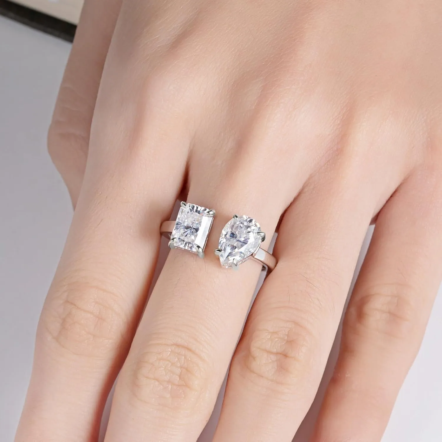 AnuClub Heart/Pear/Radiant/Round Cut Moissanite Rings D Color VVS1 925 Sterling Silver Statement Engagement Wedding Promise Ring for Women with Certificate