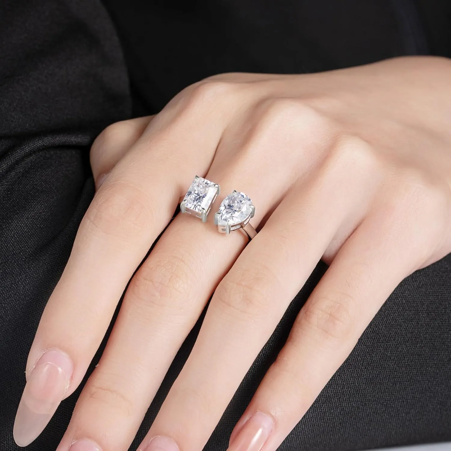 AnuClub Heart/Pear/Radiant/Round Cut Moissanite Rings D Color VVS1 925 Sterling Silver Statement Engagement Wedding Promise Ring for Women with Certificate