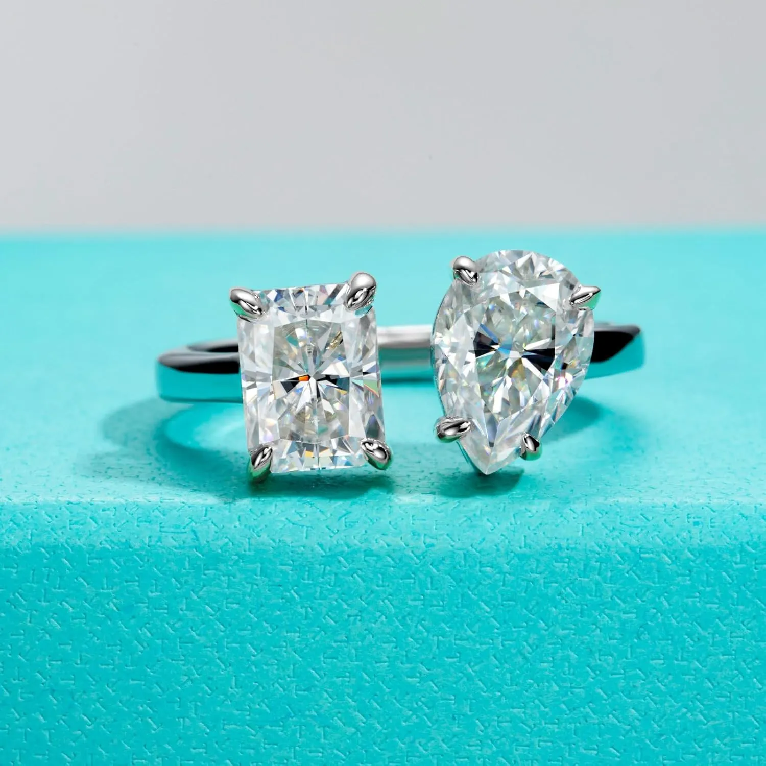 AnuClub Heart/Pear/Radiant/Round Cut Moissanite Rings D Color VVS1 925 Sterling Silver Statement Engagement Wedding Promise Ring for Women with Certificate