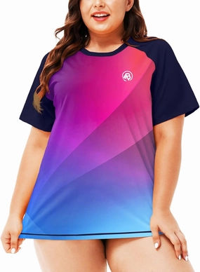 AOBUTE Women Plus Size Rash Guard Short Sleeve SPF Swim Shirts