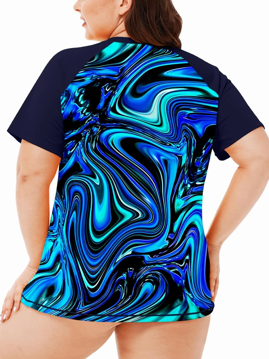 AOBUTE Women Plus Size Rash Guard Short Sleeve SPF Swim Shirts