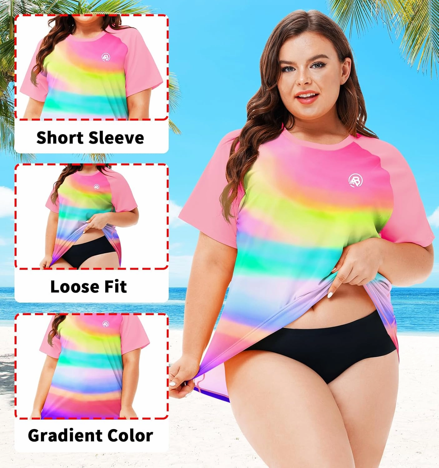 AOBUTE Women Plus Size Rash Guard Short Sleeve SPF Swim Shirts