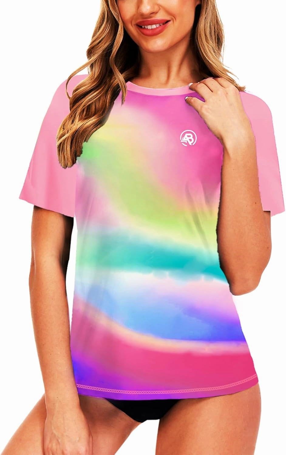 AOBUTE Women Short Sleeve Rash Guard Gradient Sun Protection Swim Shirts