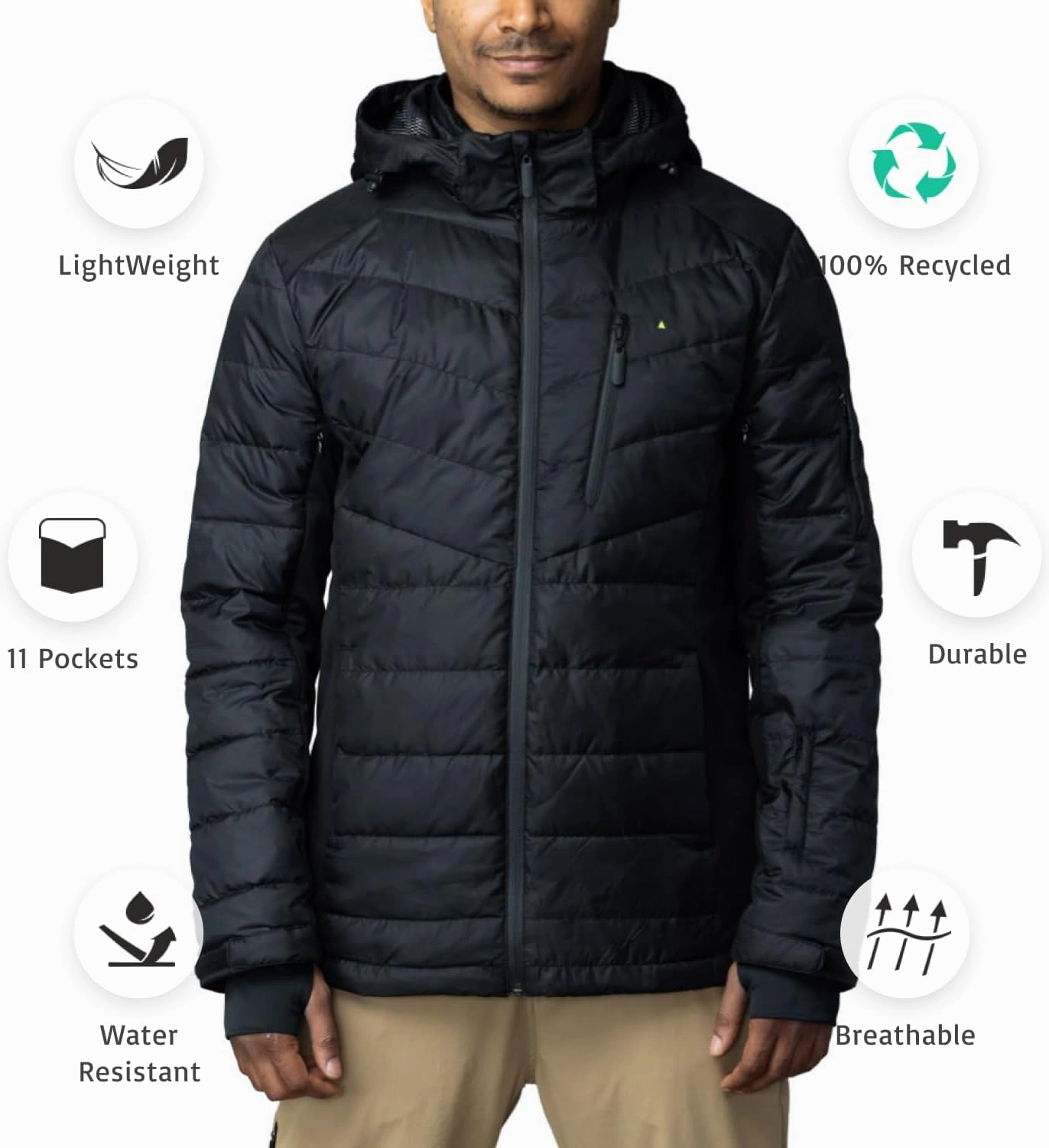 Apricoat EcoDown Jacket - Packable Lightweight Water-Resistant Hooded Puffer Jacket - Windproof Winter Coat with Insulation
