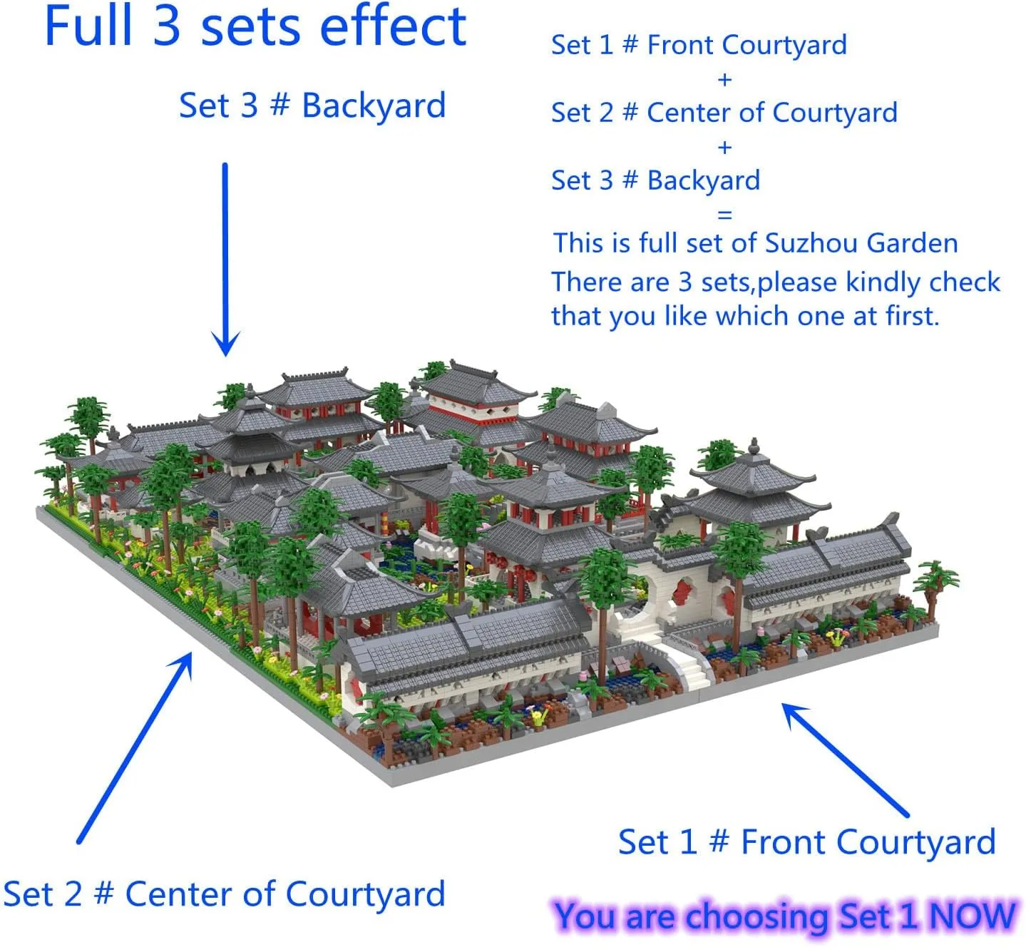 Architecture Chinese Style of Suzhou Garden,Set 1 Front Courtyard, Micro Block,Classical Famous Building Block Set,4222 PCS for Adults and Teens