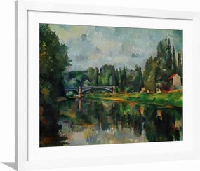 ART.COM Framed Wall Art Prints Bridge Over Ther Marne at Creteil, 1888 by Paul Cézanne, Scenic Decor, 32" x 24", White Frame with White Mat