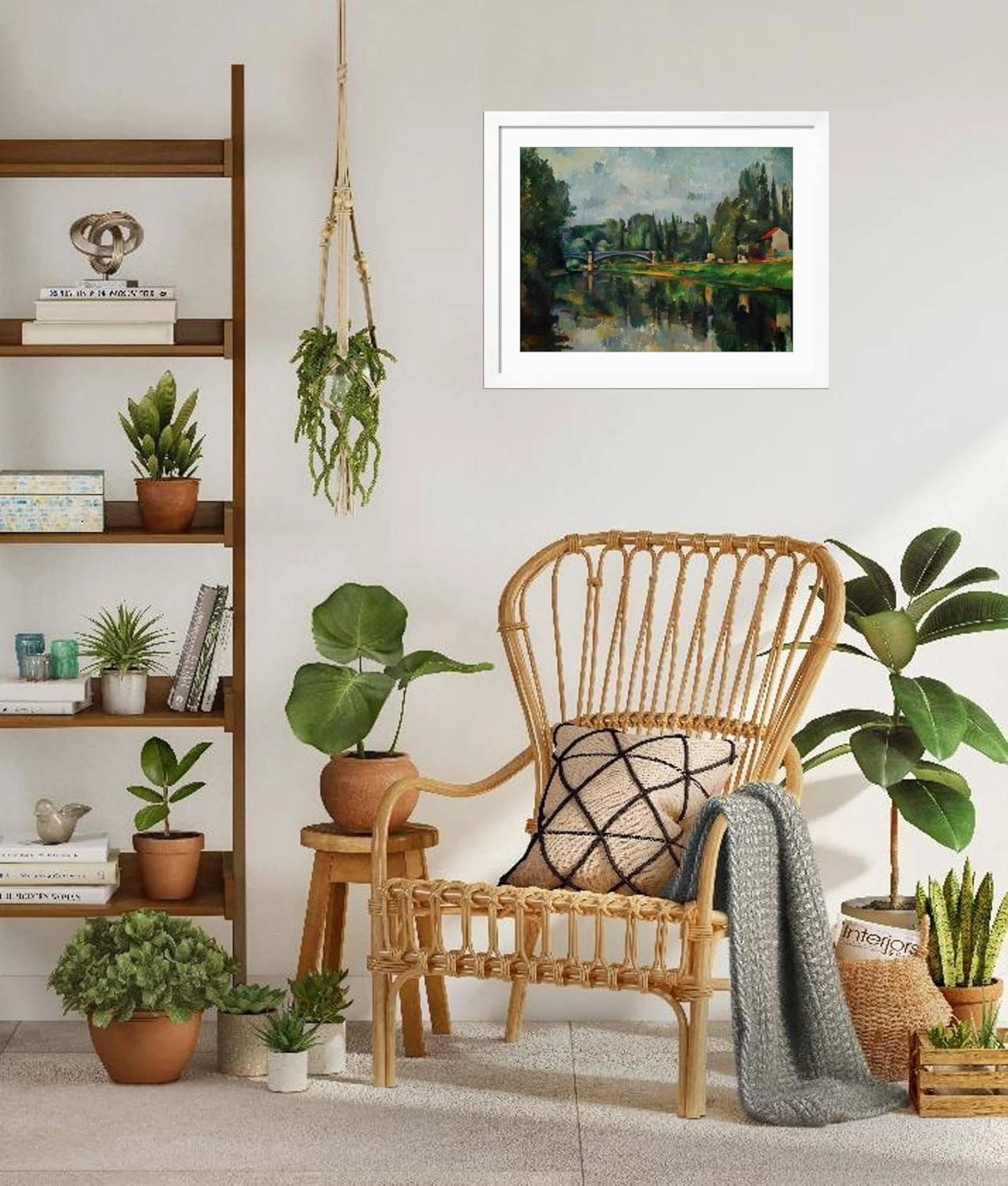 ART.COM Framed Wall Art Prints Bridge Over Ther Marne at Creteil, 1888 by Paul Cézanne, Scenic Decor, 32" x 24", White Frame with White Mat