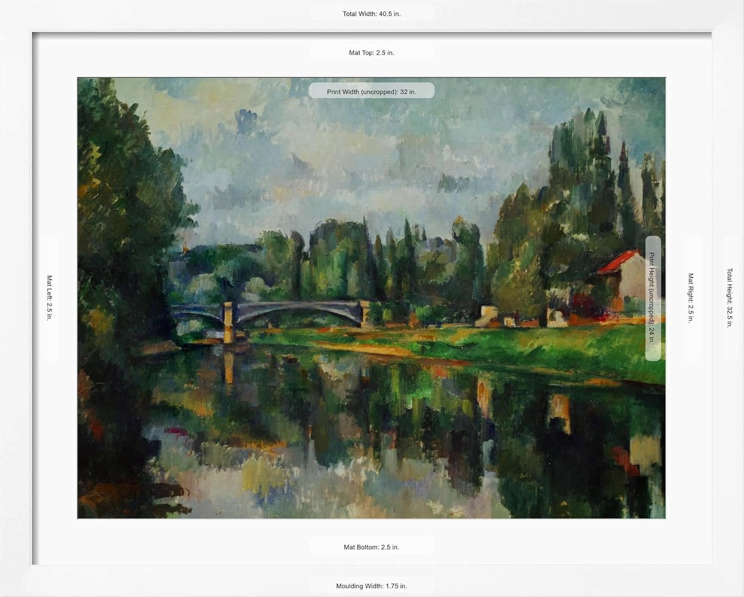 ART.COM Framed Wall Art Prints Bridge Over Ther Marne at Creteil, 1888 by Paul Cézanne, Scenic Decor, 32" x 24", White Frame with White Mat