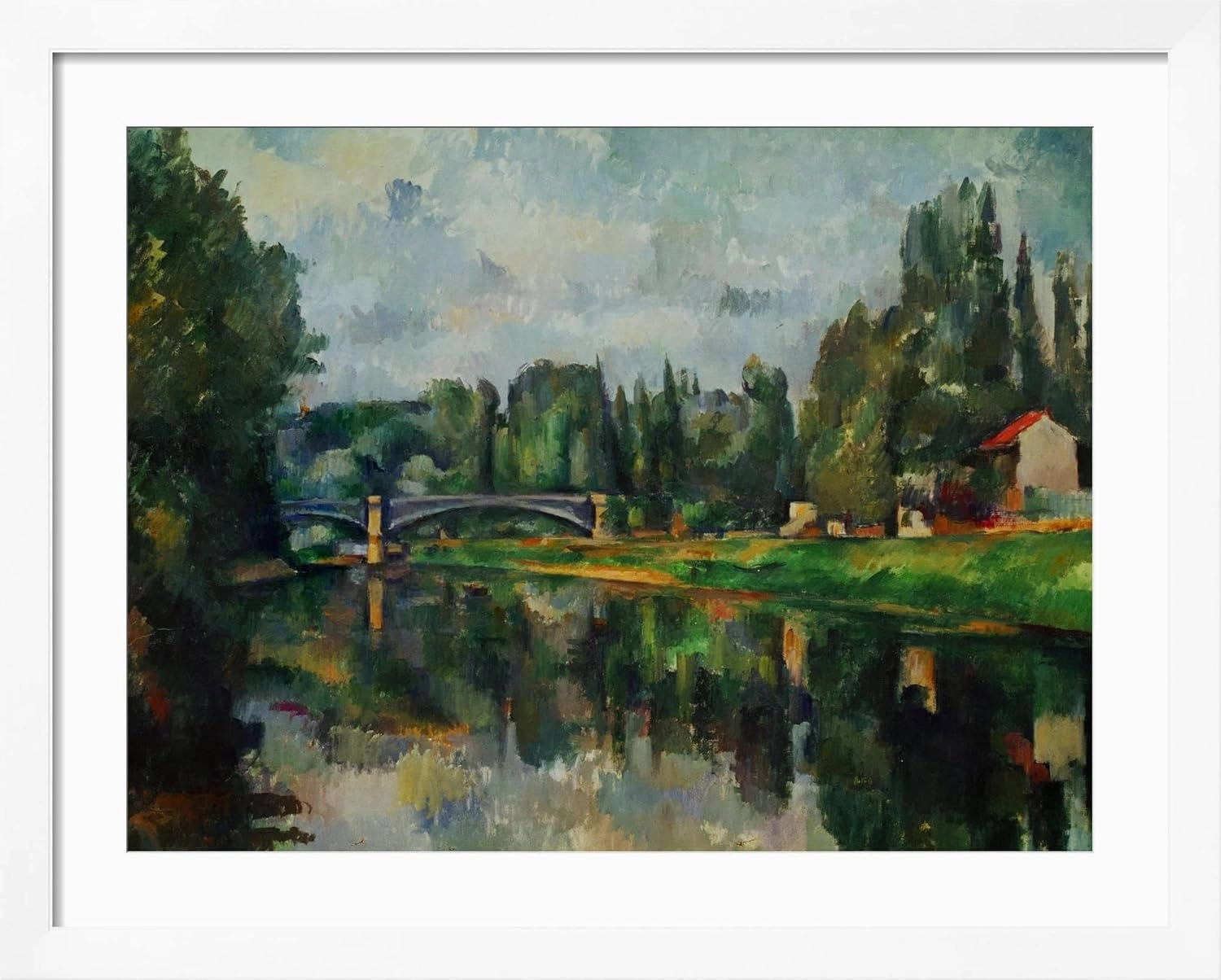 ART.COM Framed Wall Art Prints Bridge Over Ther Marne at Creteil, 1888 by Paul Cézanne, Scenic Decor, 32" x 24", White Frame with White Mat