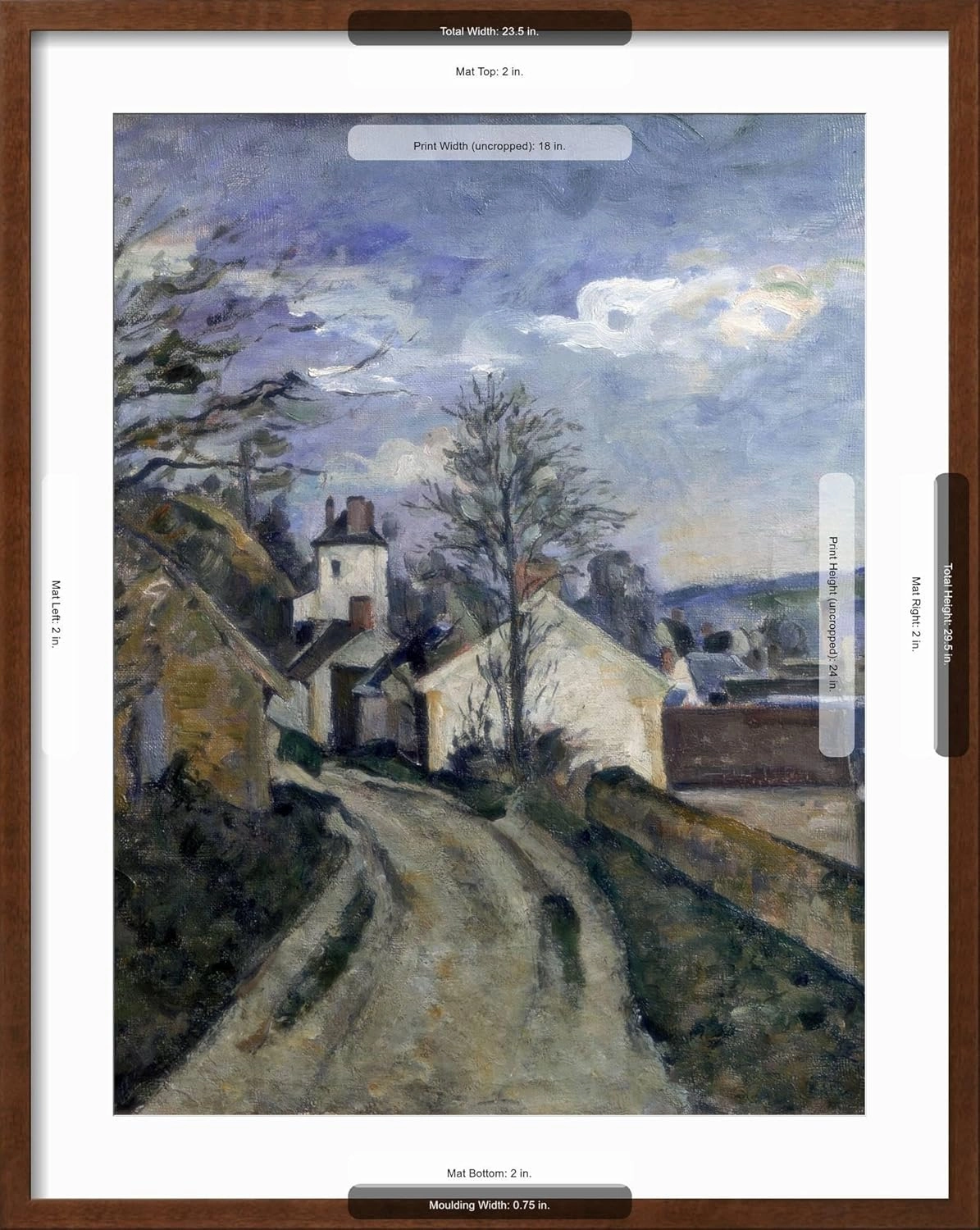 ART.COM Framed Wall Art Prints Doctor Gachet's House at Auvers, C1873 by Paul Cézanne, Scenic Decor, 18" x 24", Espresso Frame with White Mat