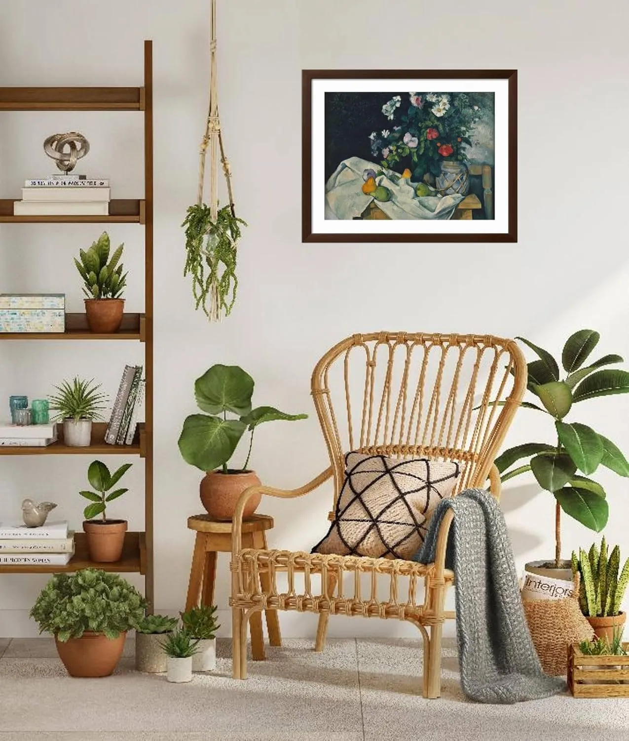 ART.COM Framed Wall Art Prints Still Life with Flowers and Fruit, 1889-1890 by Paul Cézanne, Food & Beverage Decor, 32" x 24", Espresso Frame with White Mat