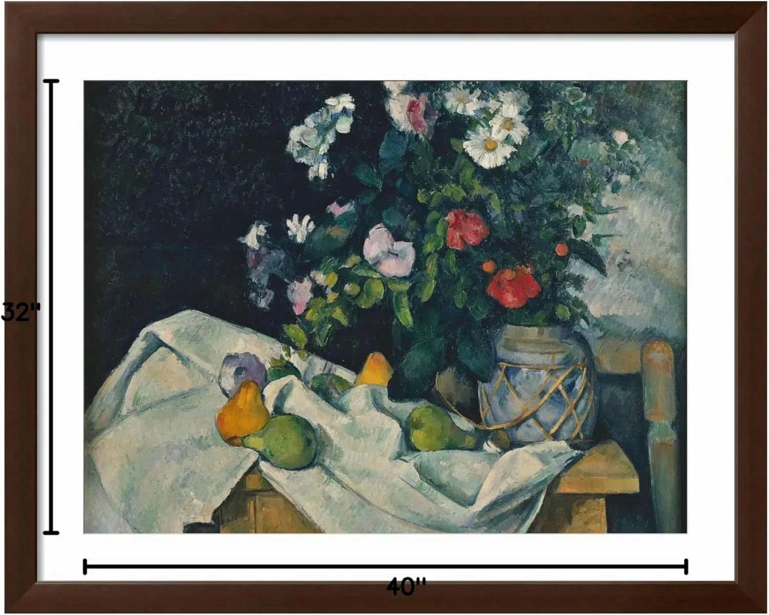 ART.COM Framed Wall Art Prints Still Life with Flowers and Fruit, 1889-1890 by Paul Cézanne, Food & Beverage Decor, 32" x 24", Espresso Frame with White Mat