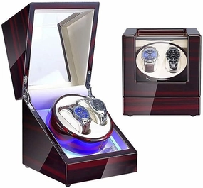 Automatic Watch Winder Box 1 Pcs Double Watch Winder for Automatic Watches, with Blue LED Light, Wood Shell Piano Paint Exterior,Super Quiet Japanese Motor Watch Winder