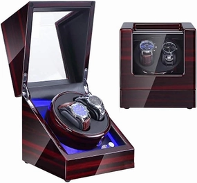 Automatic Watch Winder Watch 1 Pcs Double Watch Winder for Automatic Watches with Blue LED Light Wood Shell Piano Paint Exterior Super Quiet Japanese Motor