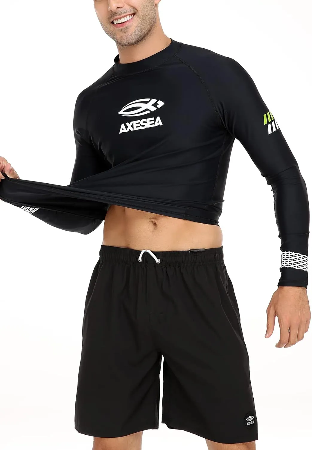 AXESEA Men Long Sleeve Rashguard UPF 50  Rash Guard Swim Shirt Athletic Swim Tops