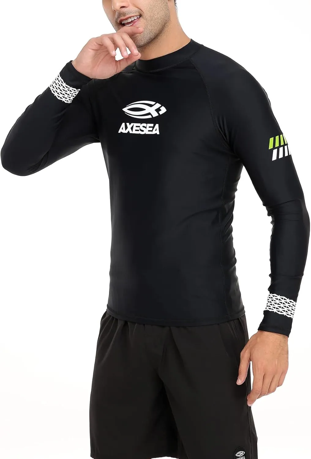 AXESEA Men Long Sleeve Rashguard UPF 50  Rash Guard Swim Shirt Athletic Swim Tops
