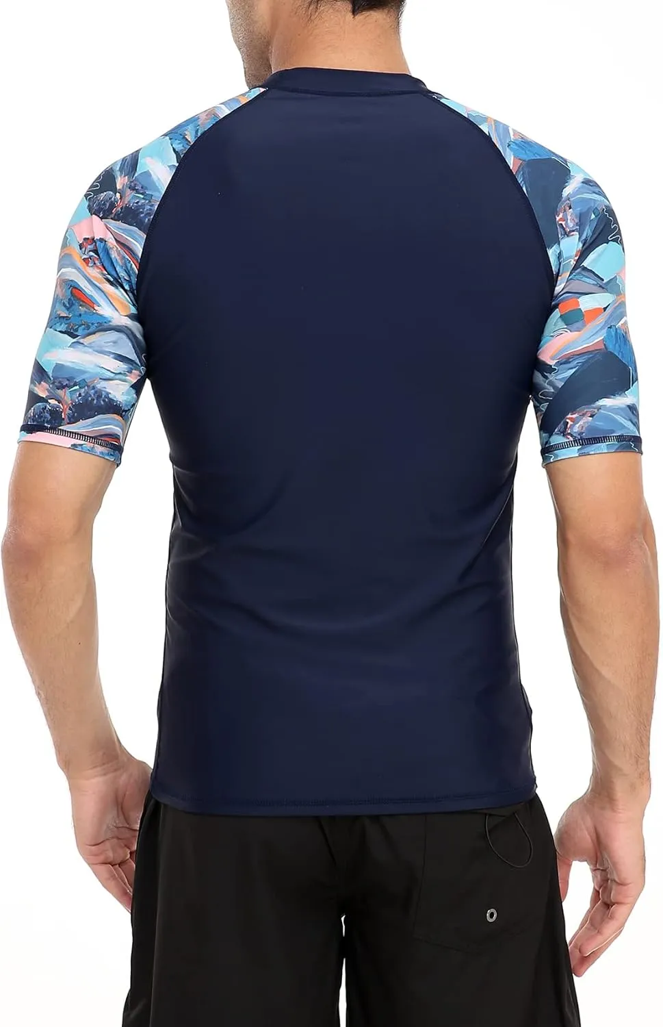 AXESEA Men's Short Sleeve Solid Swimsuit Sun Protection Rashguard Swim Shirt UPF 50 