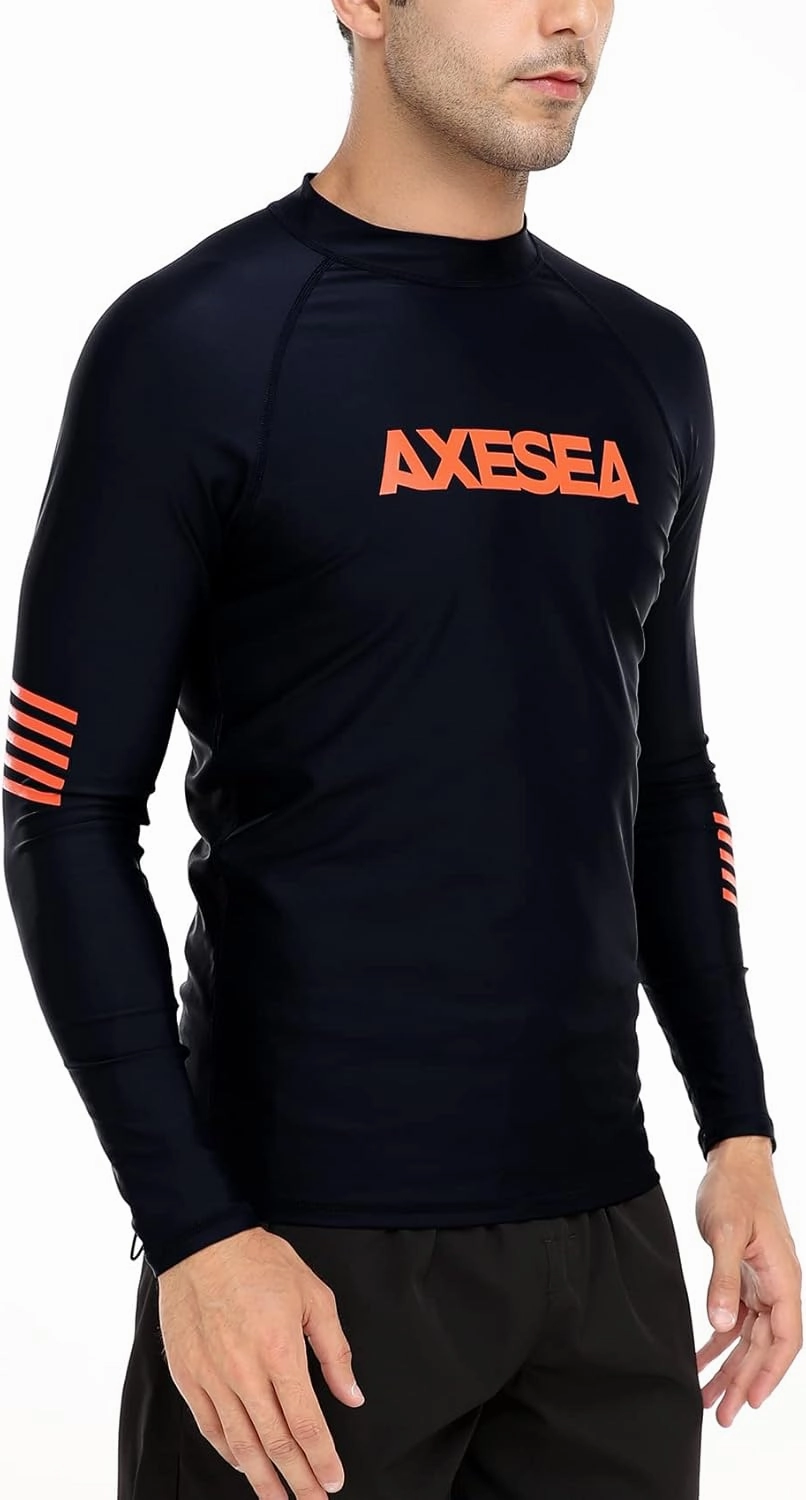 AXESEA Men Long Sleeve Rashguard UPF 50  Rash Guard Swim Shirt Athletic Swim Tops