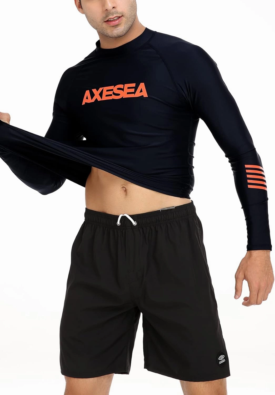 AXESEA Men Long Sleeve Rashguard UPF 50  Rash Guard Swim Shirt Athletic Swim Tops