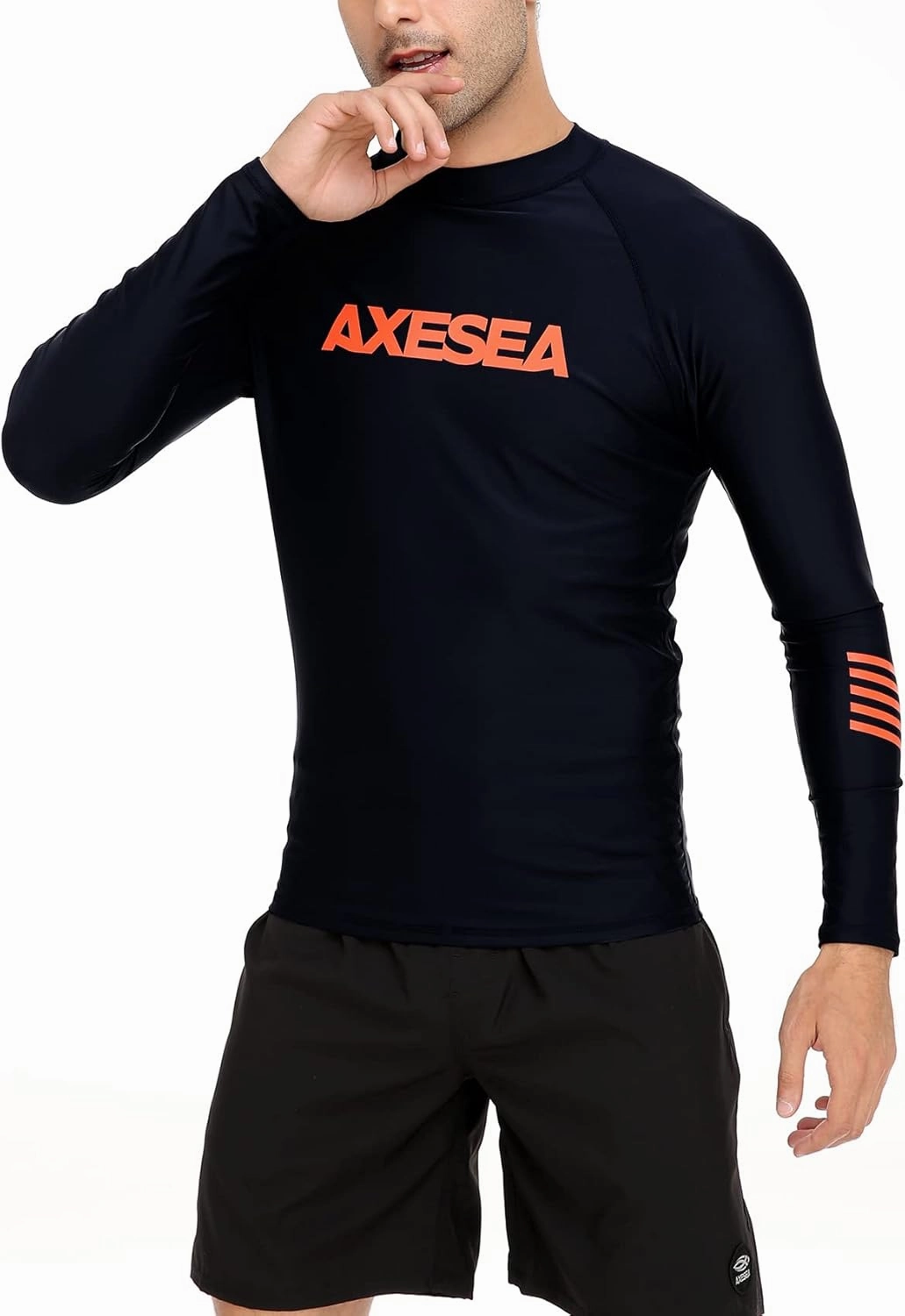 AXESEA Men Long Sleeve Rashguard UPF 50  Rash Guard Swim Shirt Athletic Swim Tops