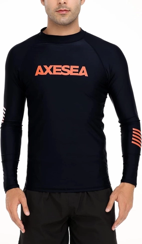 AXESEA Men Long Sleeve Rashguard UPF 50  Rash Guard Swim Shirt Athletic Swim Tops