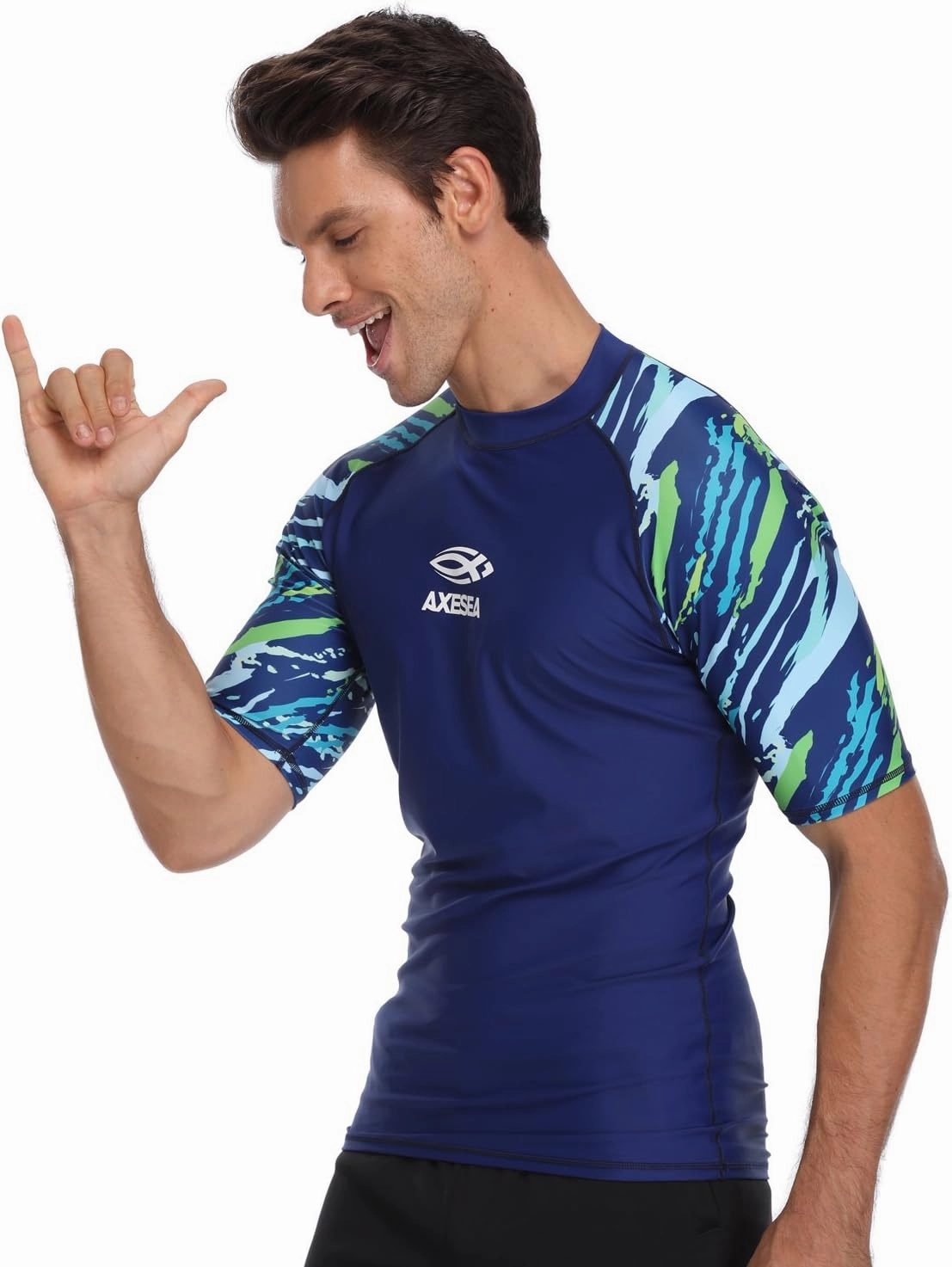 AXESEA Men's Short Sleeve Solid Swimsuit Sun Protection Rashguard Swim Shirt UPF 50 