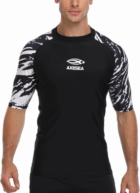 AXESEA Men's Short Sleeve Solid Swimsuit Sun Protection Rashguard Swim Shirt UPF 50 