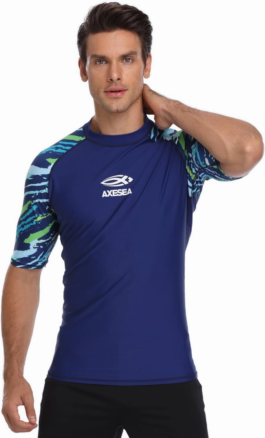 AXESEA Men's Short Sleeve Solid Swimsuit Sun Protection Rashguard Swim Shirt UPF 50 