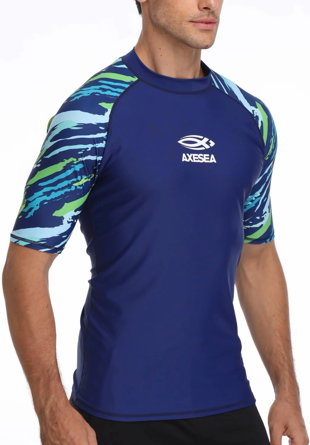 AXESEA Men's Short Sleeve Solid Swimsuit Sun Protection Rashguard Swim Shirt UPF 50 